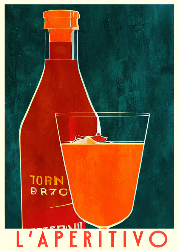 Køkkenkunst L'Aperitivo med flaske og orange glas