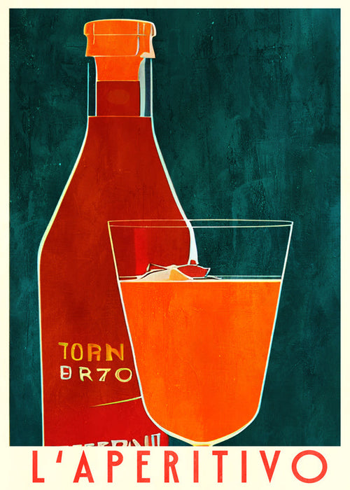 Køkkenkunst L'Aperitivo med flaske og orange glas
