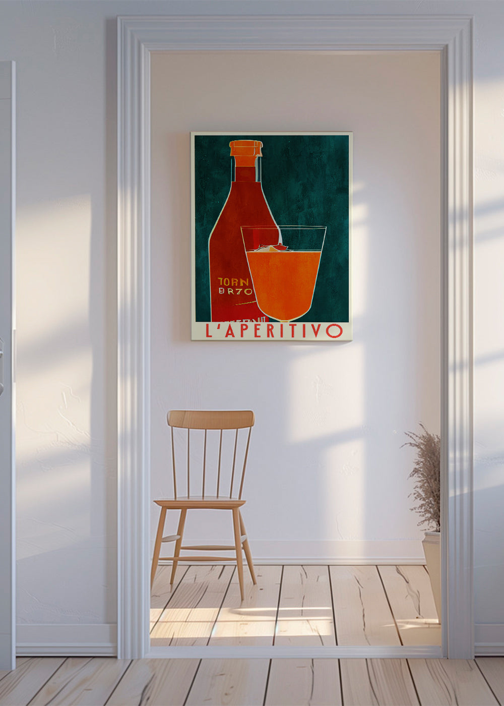 Køkkenkunst L'Aperitivo med flaske og orange glas
