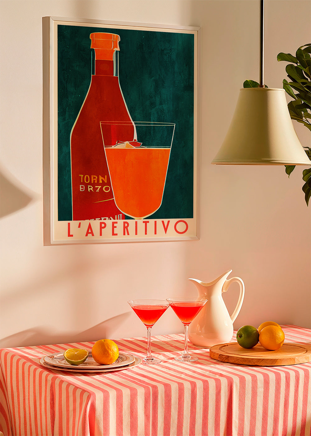 Køkkenkunst L'Aperitivo med flaske og orange glas