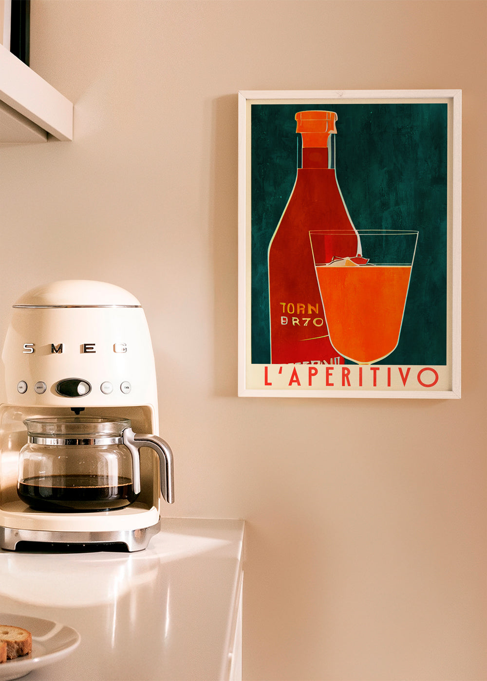 Køkkenkunst L'Aperitivo med flaske og orange glas