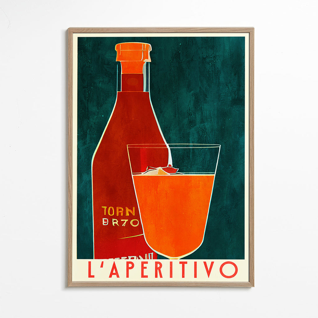 Køkkenkunst L'Aperitivo med flaske og orange glas