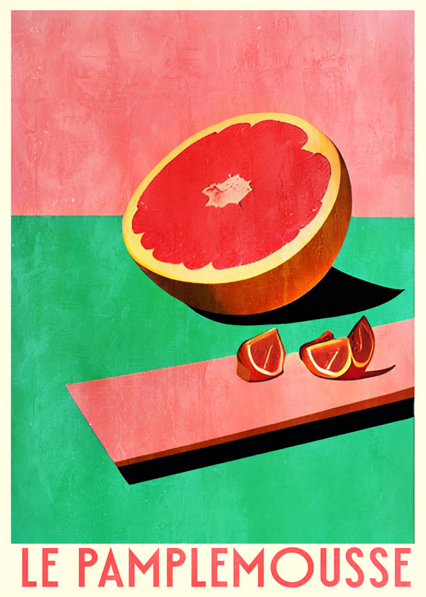 Køkkenkunst med grapefrugt i retroplakatstil