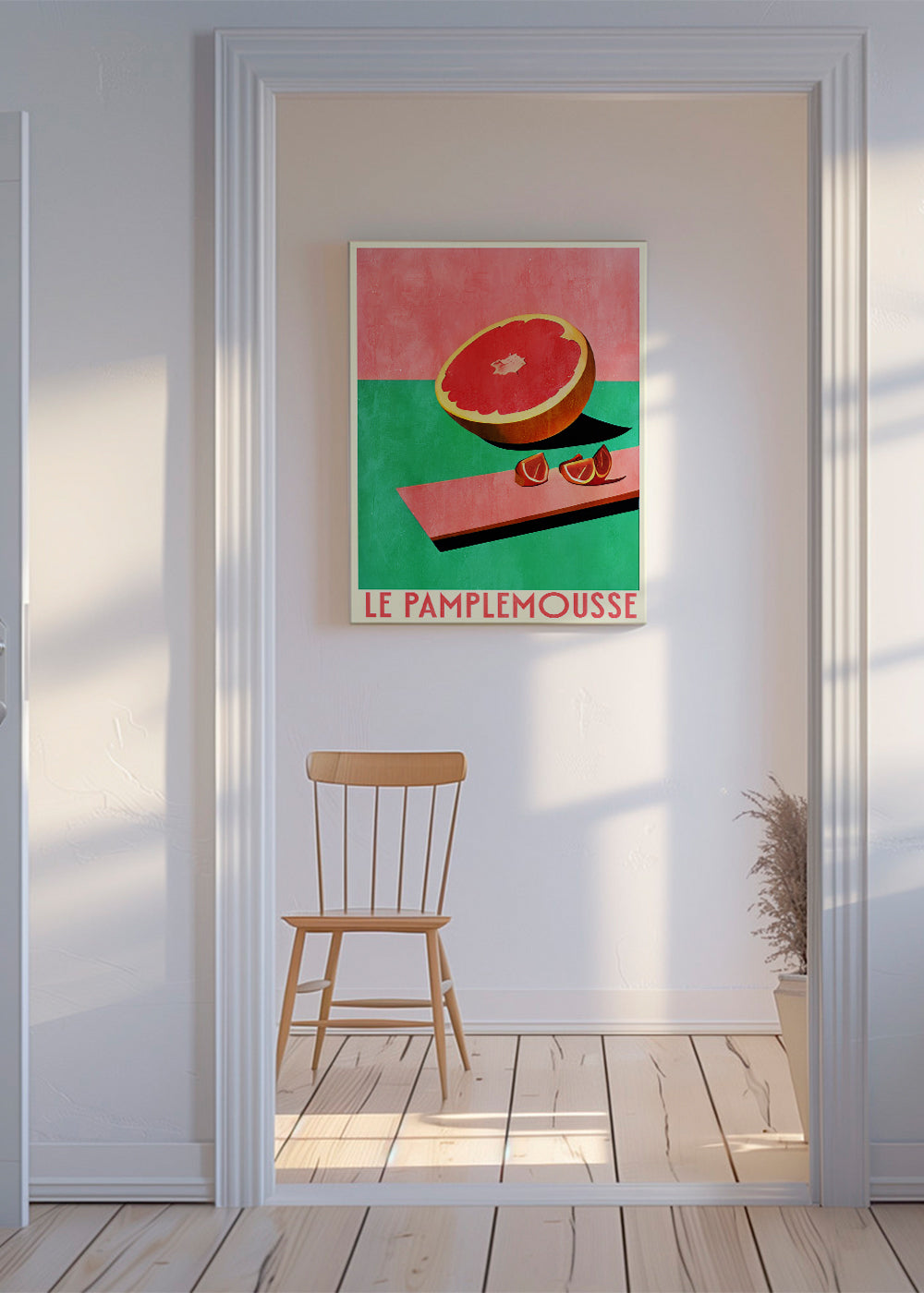 Køkkenkunst med grapefrugt i retroplakatstil