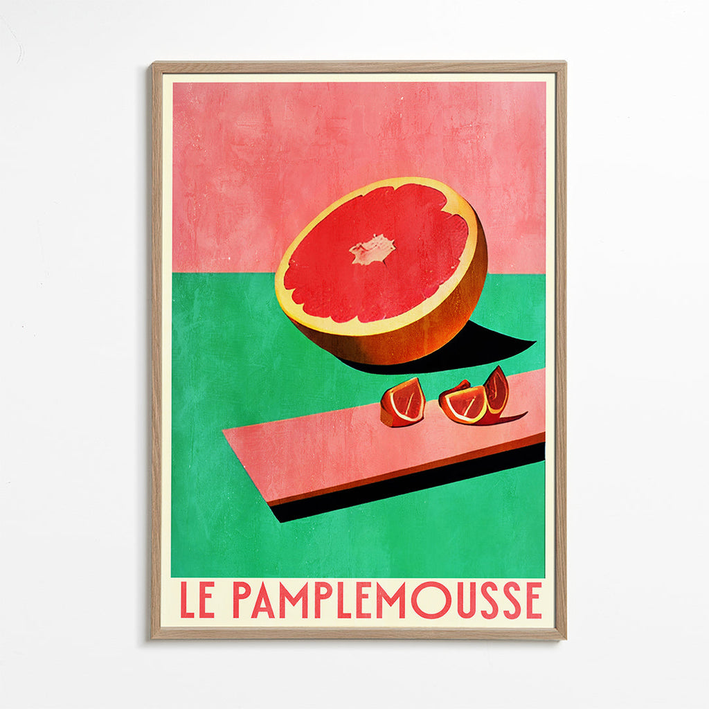 Køkkenkunst med grapefrugt i retroplakatstil