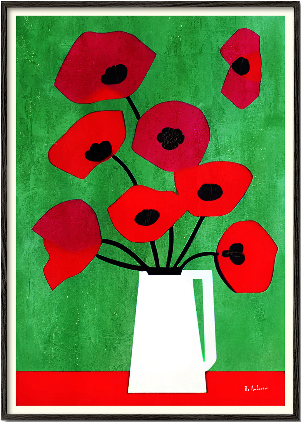 Botanisk plakat med røde valmuer