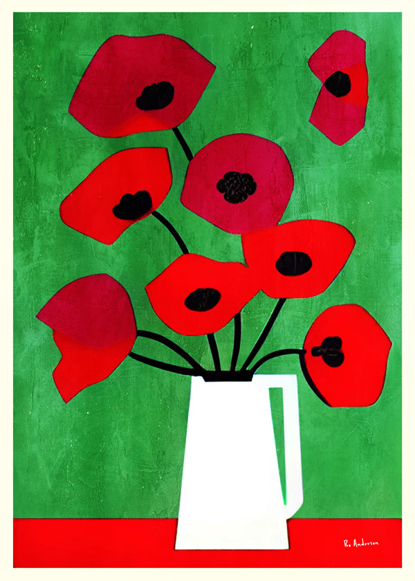 Botanisk plakat med røde valmuer