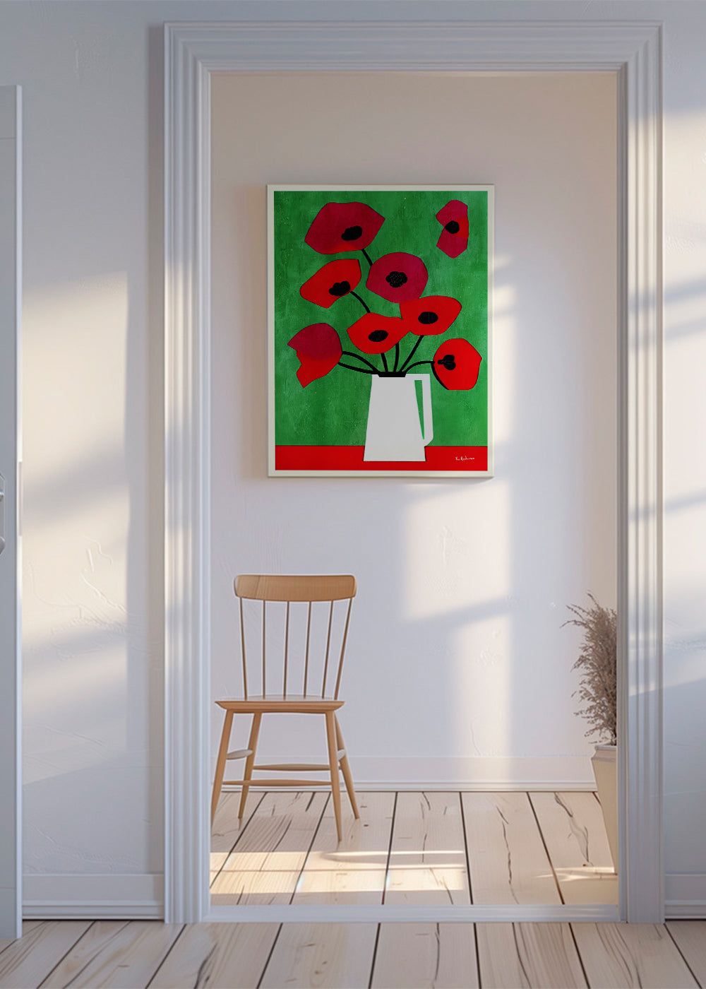 Botanisk plakat med røde valmuer