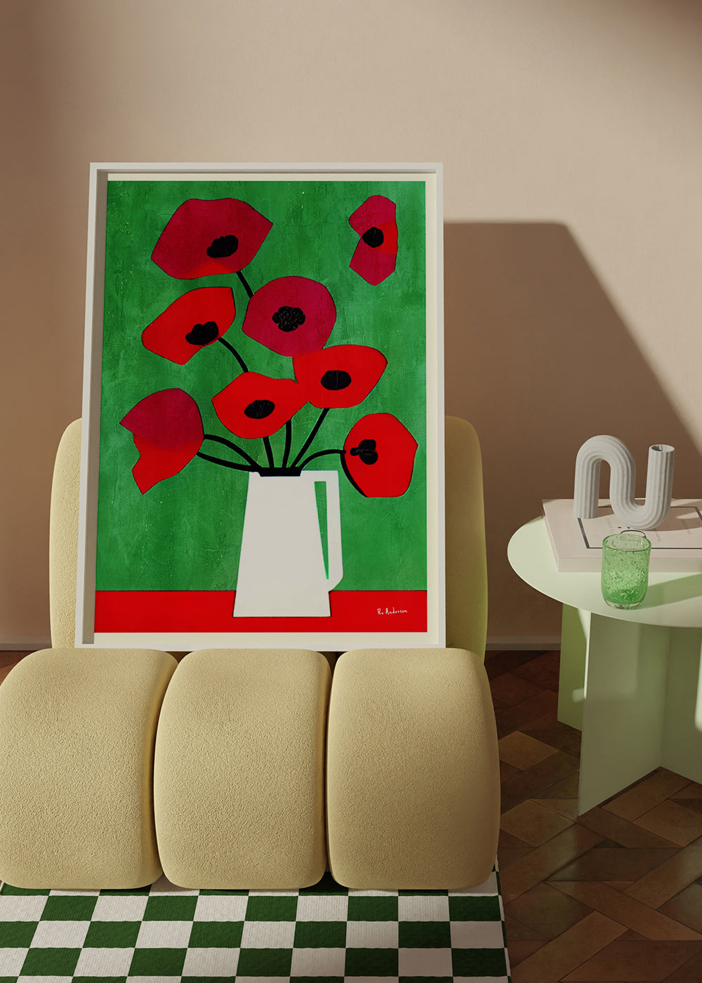 Botanisk plakat med røde valmuer