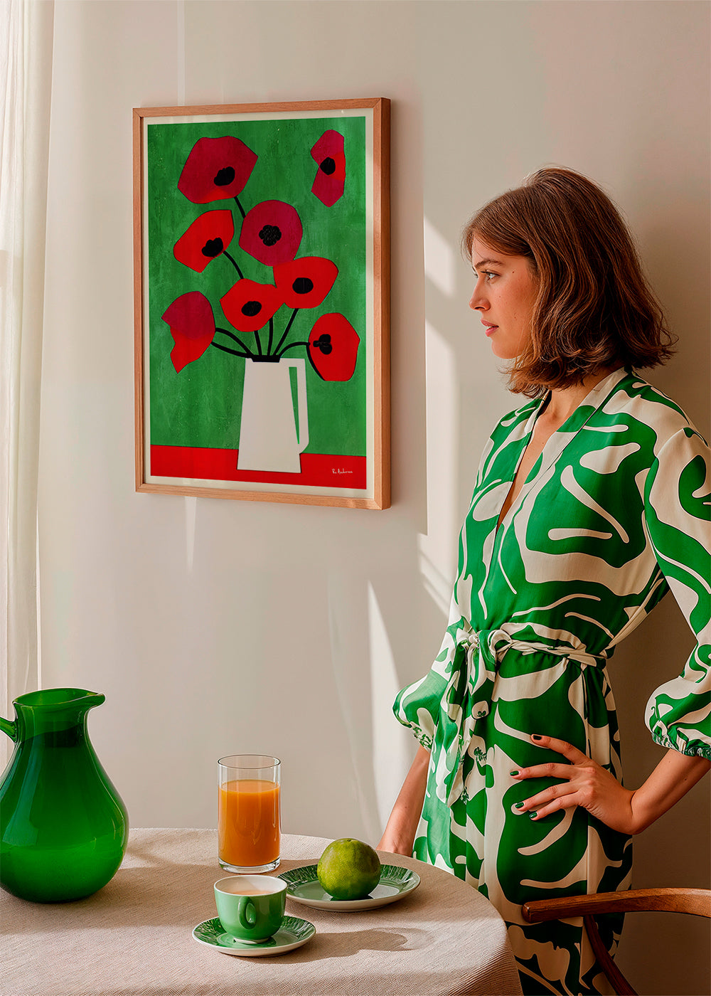 Botanisk plakat med røde valmuer