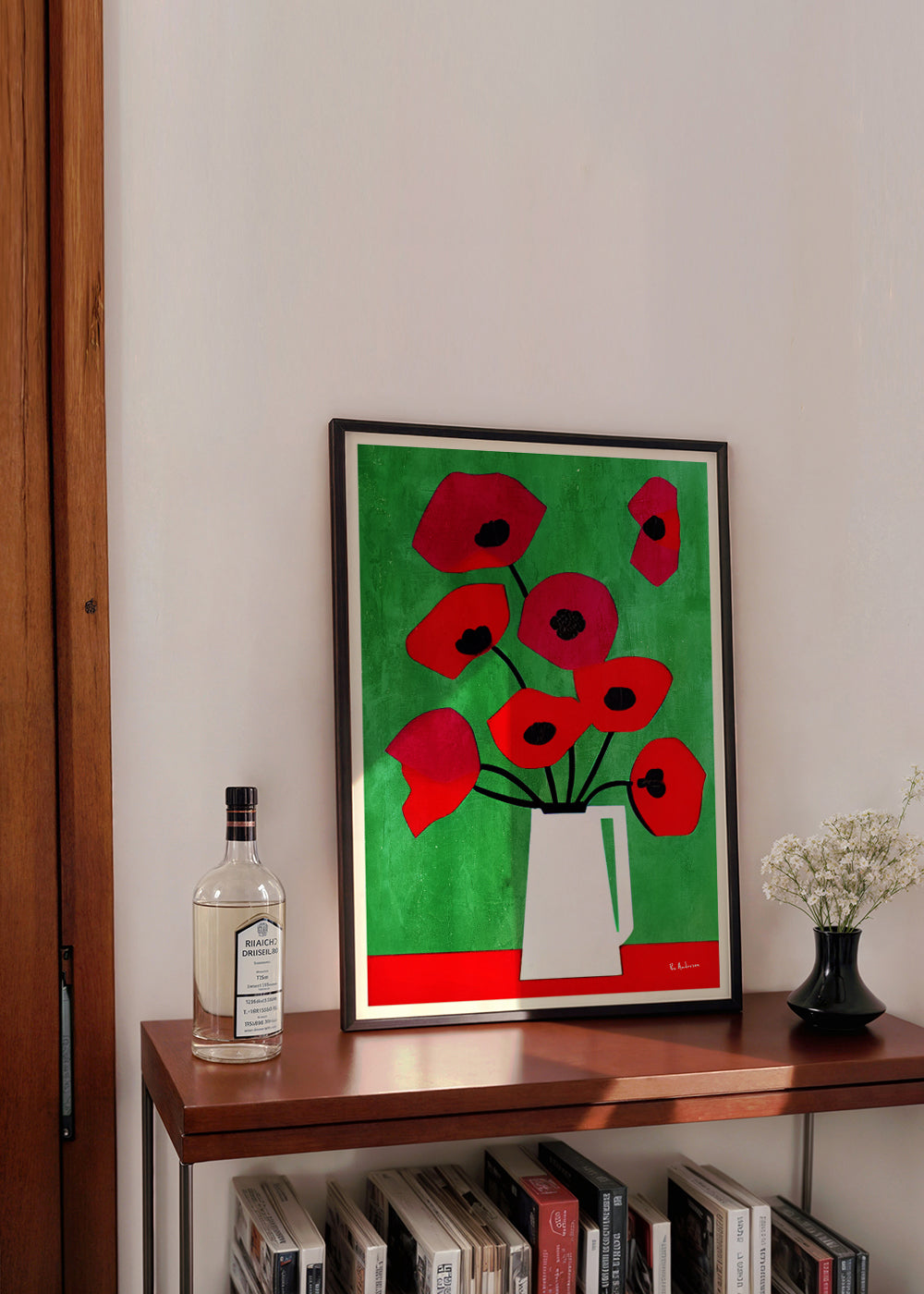 Botanisk plakat med røde valmuer