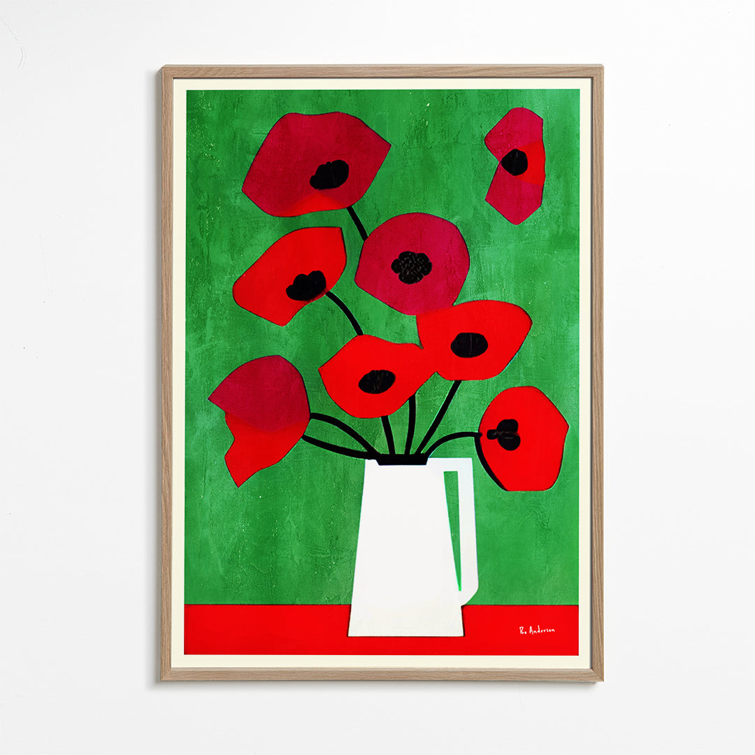 Botanisk plakat med røde valmuer
