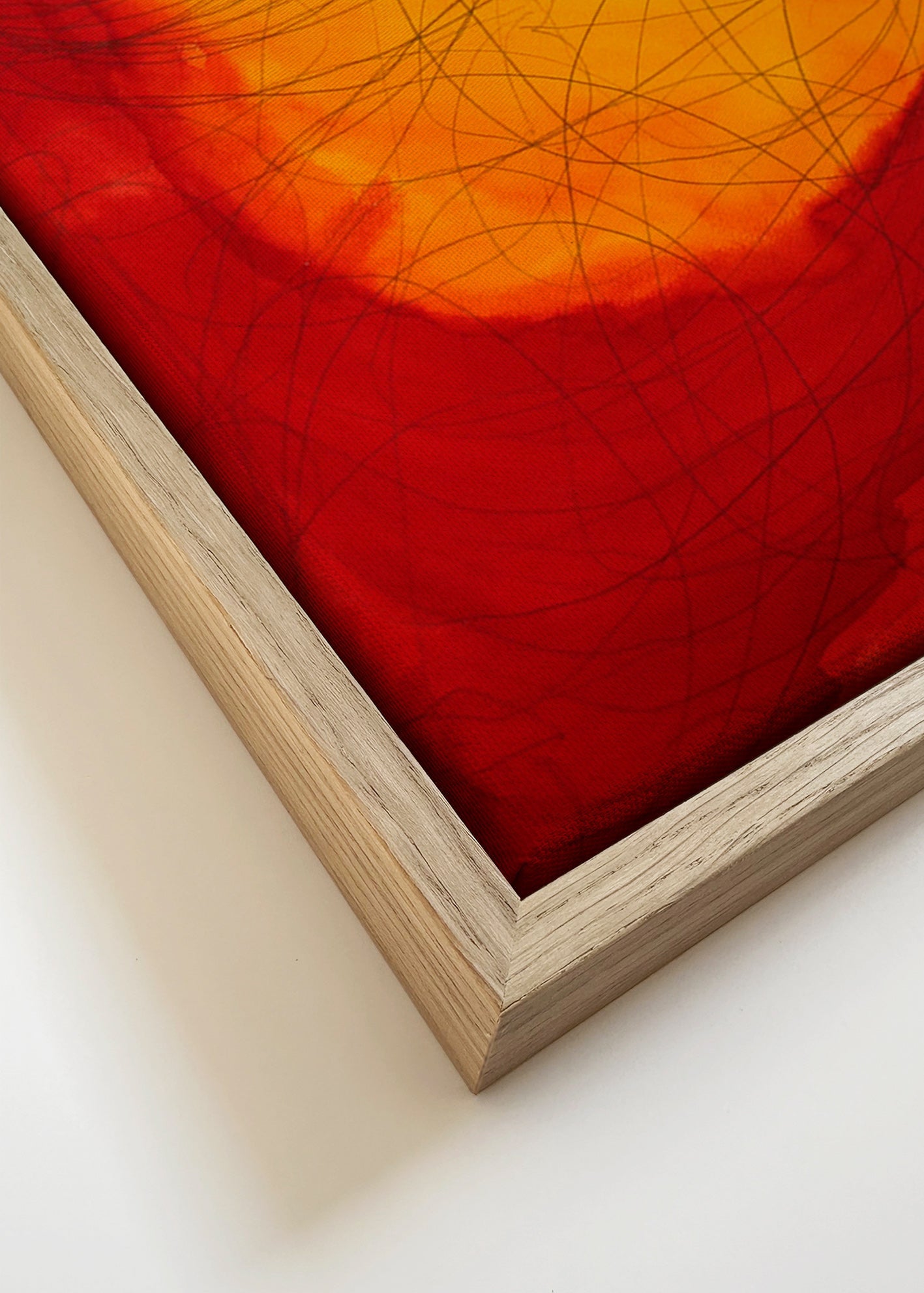 Abstrakt billede i rød og gul – Canvas detail