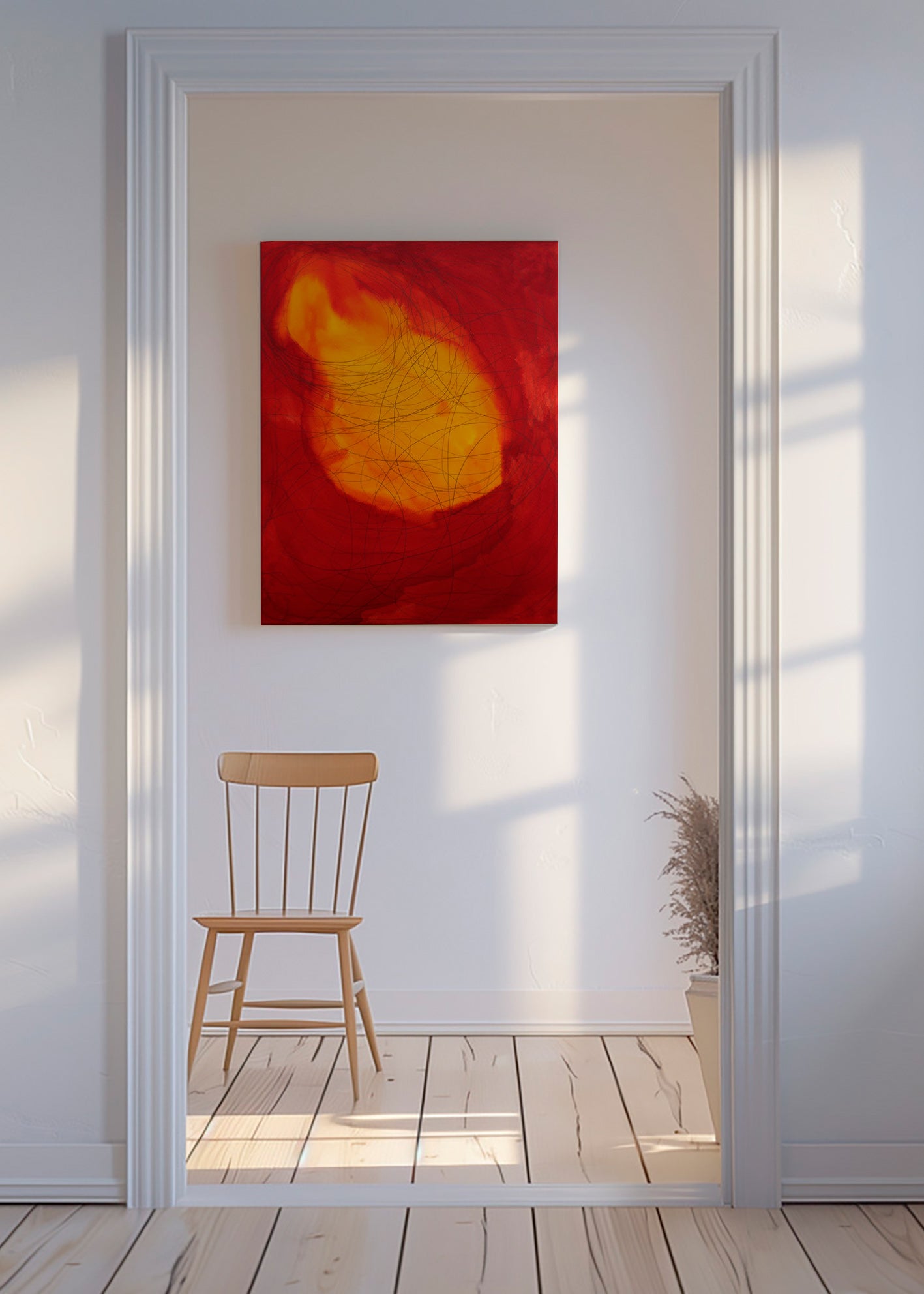 Abstrakt billede i rød og gul – Canvas