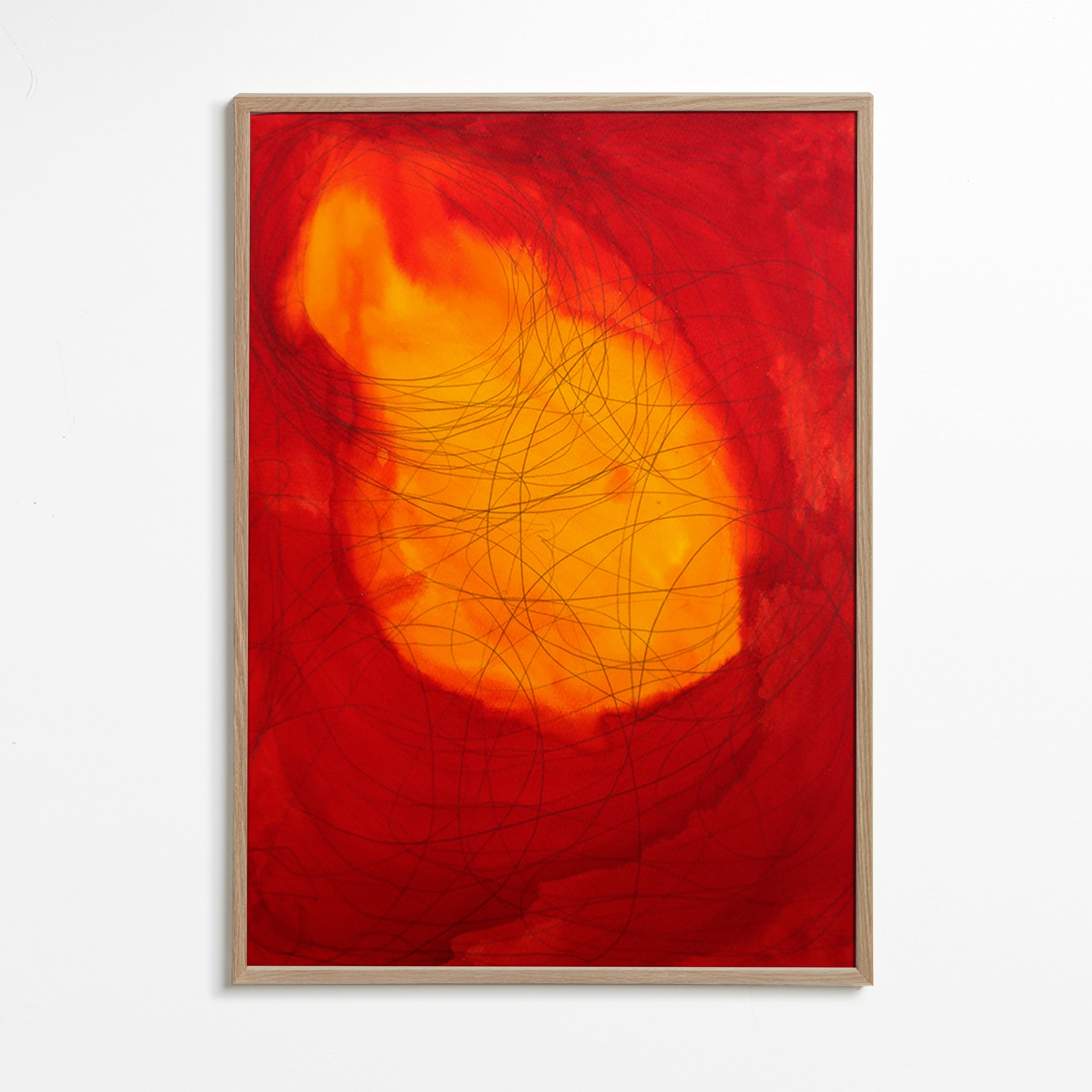 Abstrakt billede i rød og gul – Oak Frame