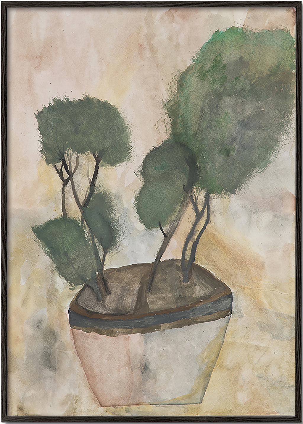 Botanisk plante i potte akvarel