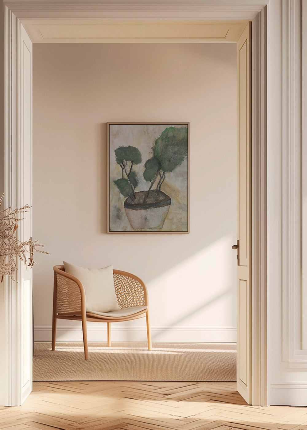 Botanisk plante i potte akvarel