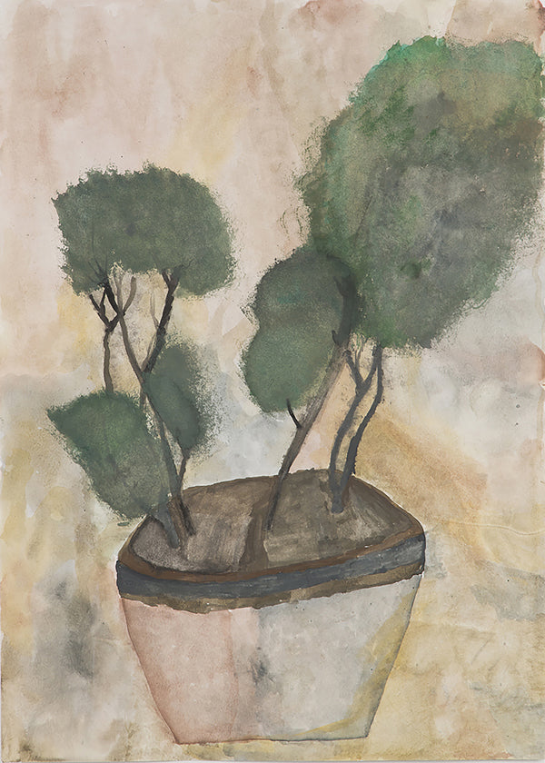 Botanisk plante i potte akvarel