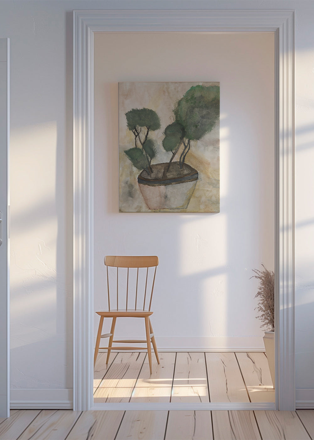 Botanisk plante i potte akvarel