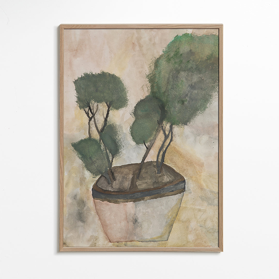Botanisk plante i potte akvarel