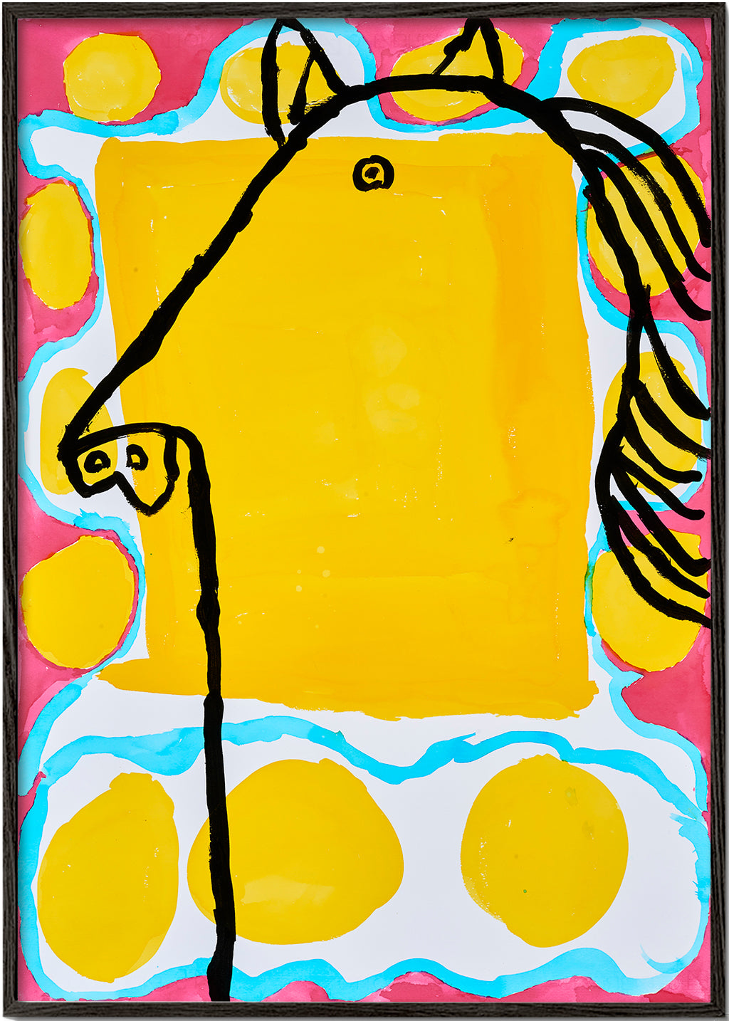 Illustration: pop-hest på gul baggrund