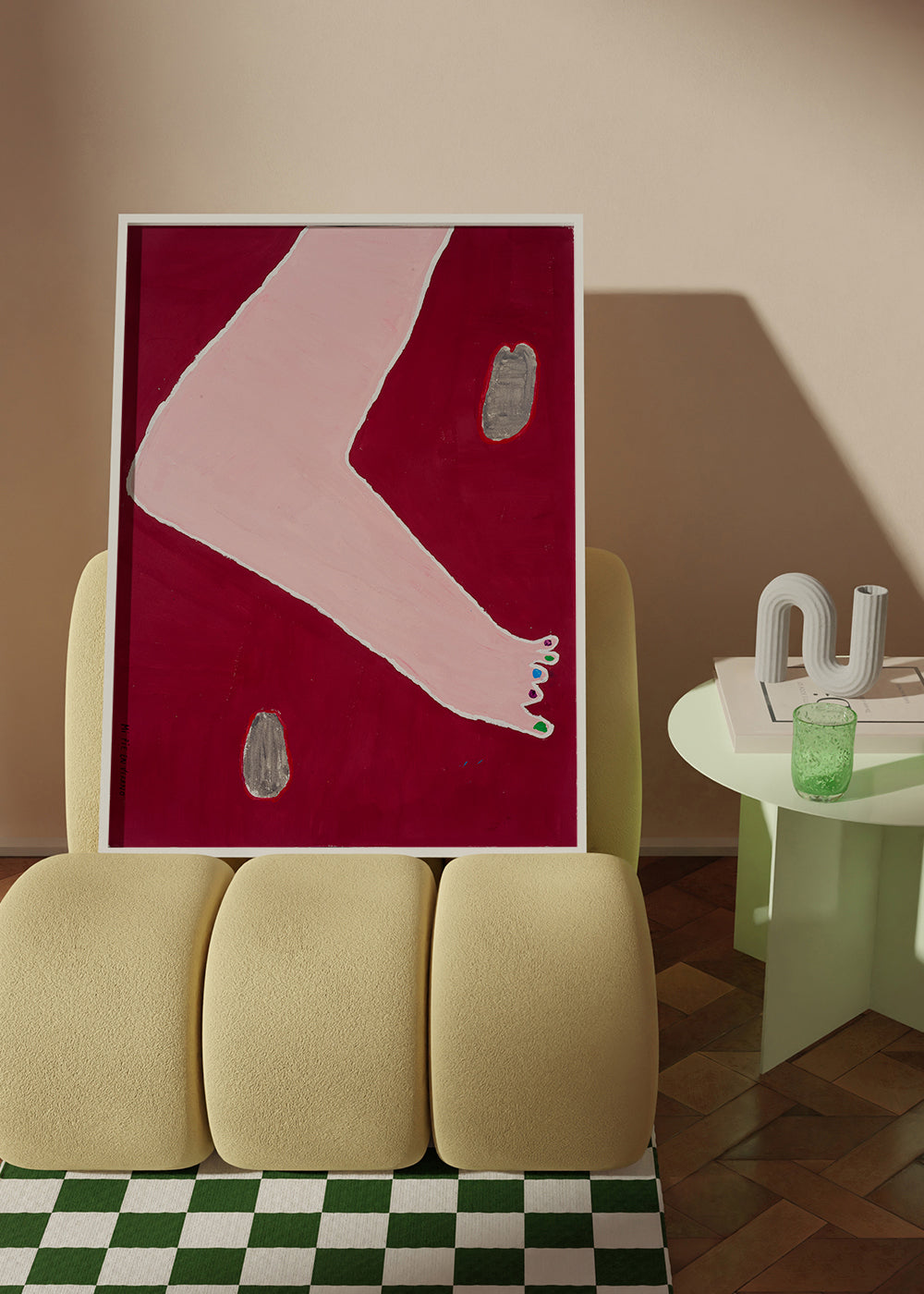 Illustration fod minimalistisk på vinrød baggrund