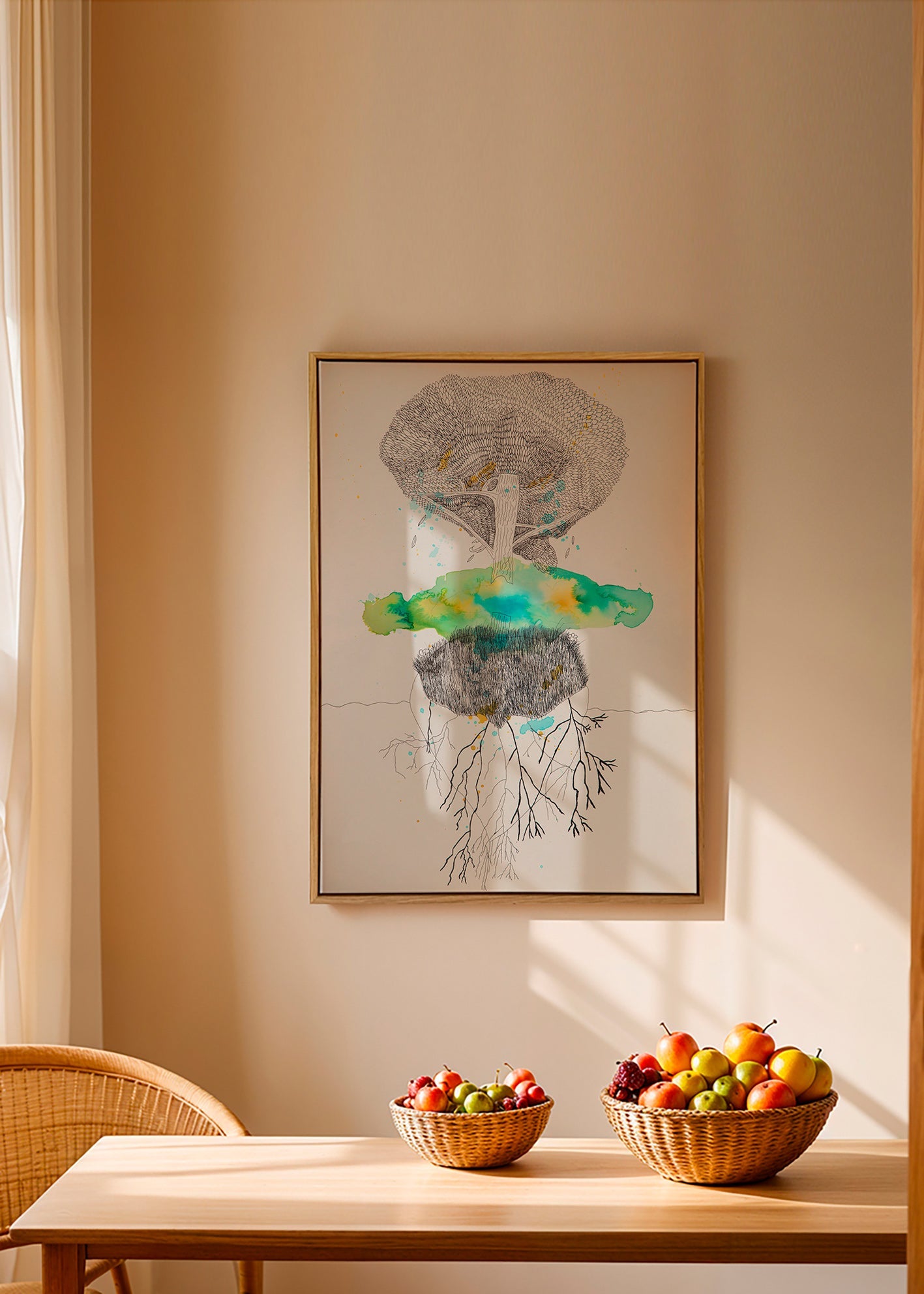 Botanisk plakat træ og rødder blæk og akvarel – Canvas2