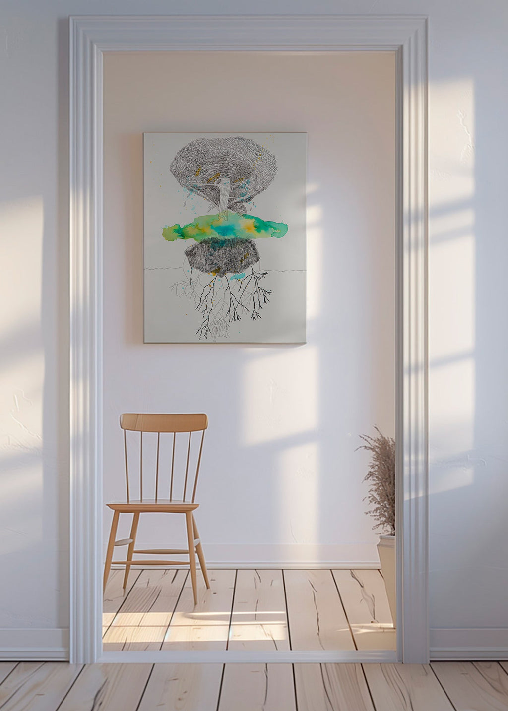 Botanisk plakat træ og rødder blæk og akvarel – Canvas