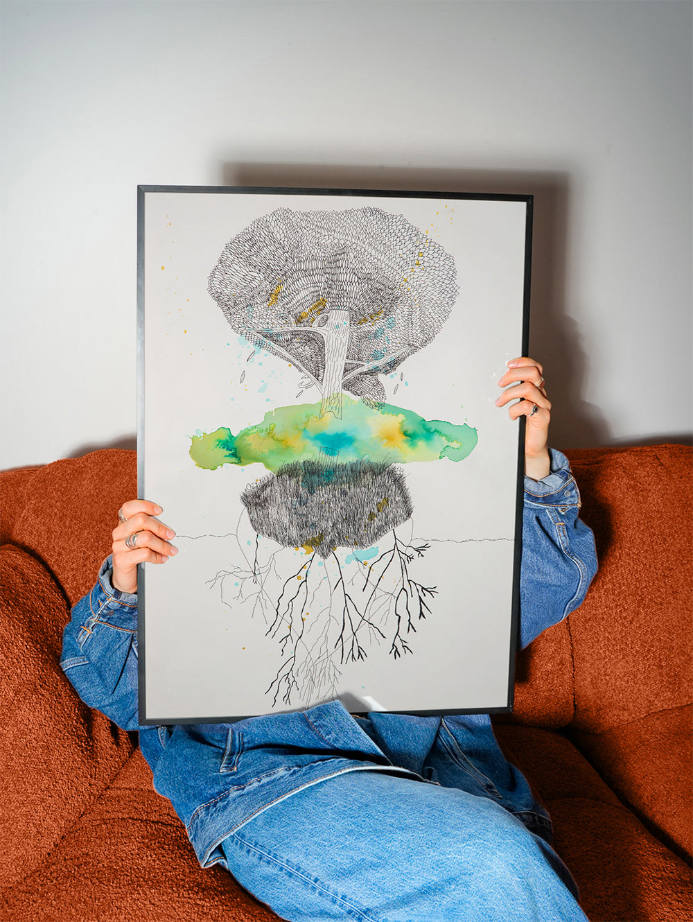 Botanisk plakat træ og rødder blæk og akvarel – Product2