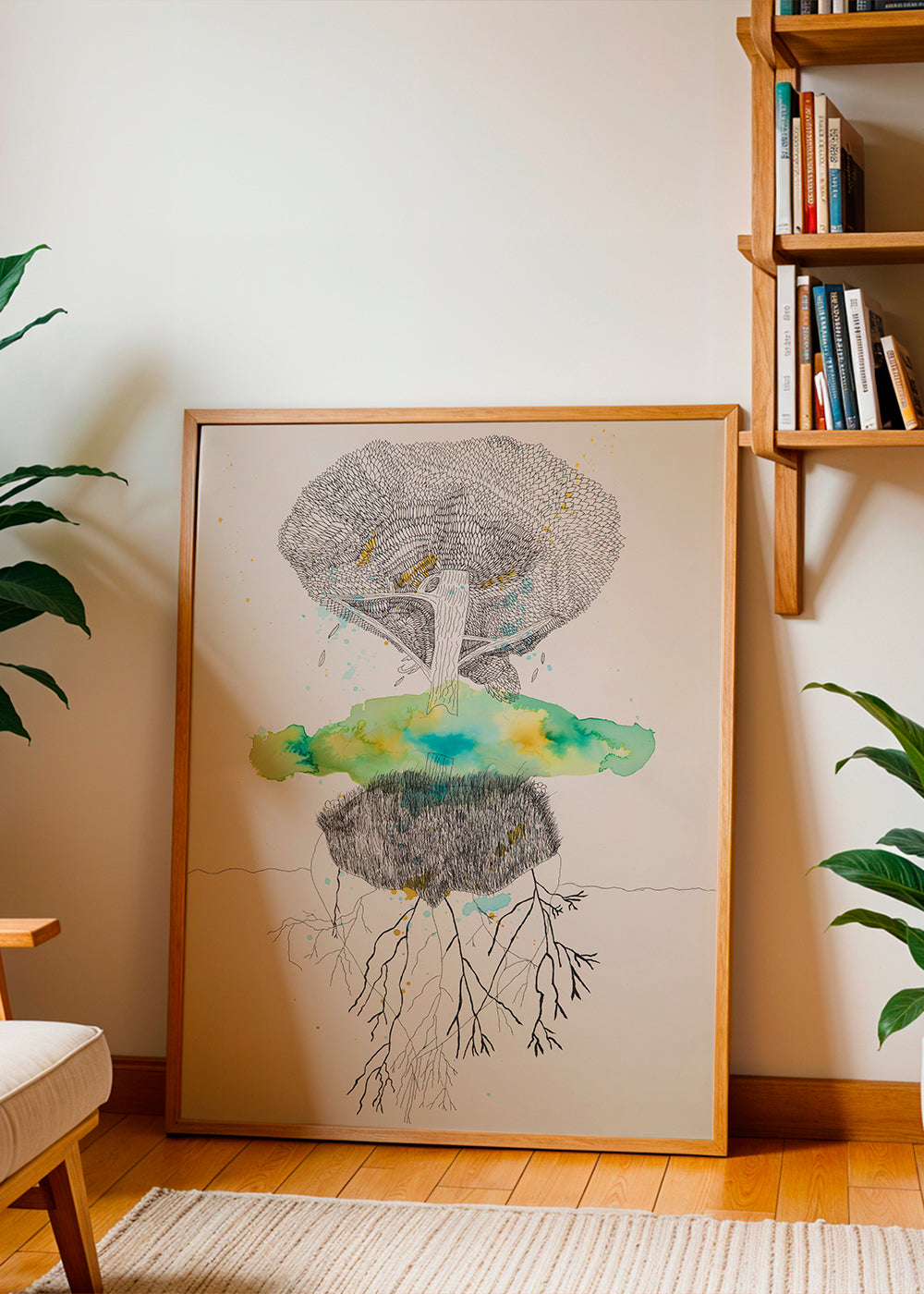 Botanisk plakat træ og rødder blæk og akvarel – Product3