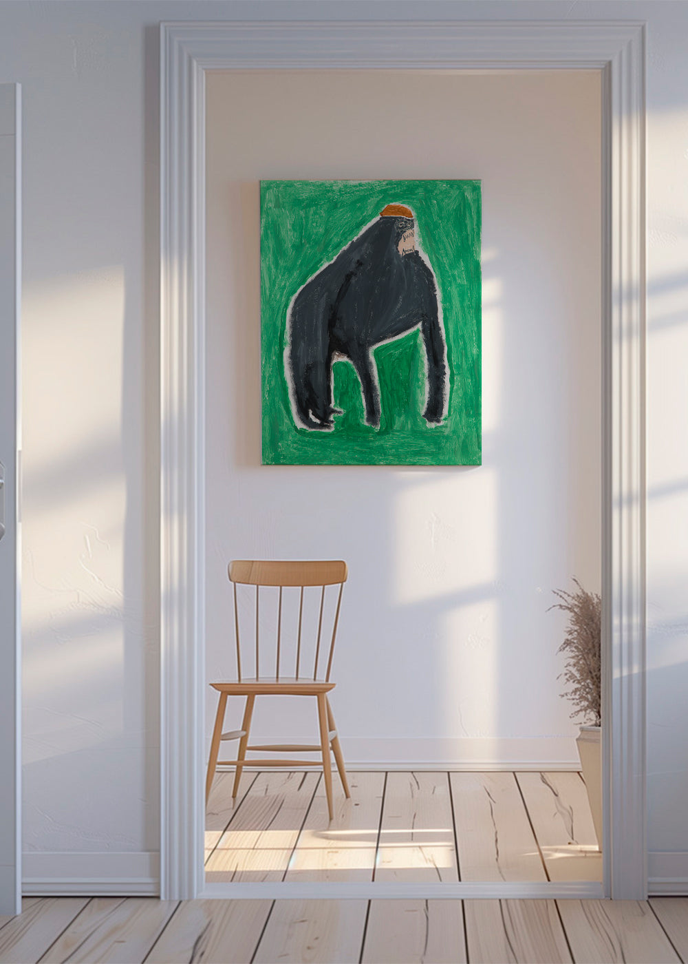 Billede gorilla udtryksfuld på grøn baggrund