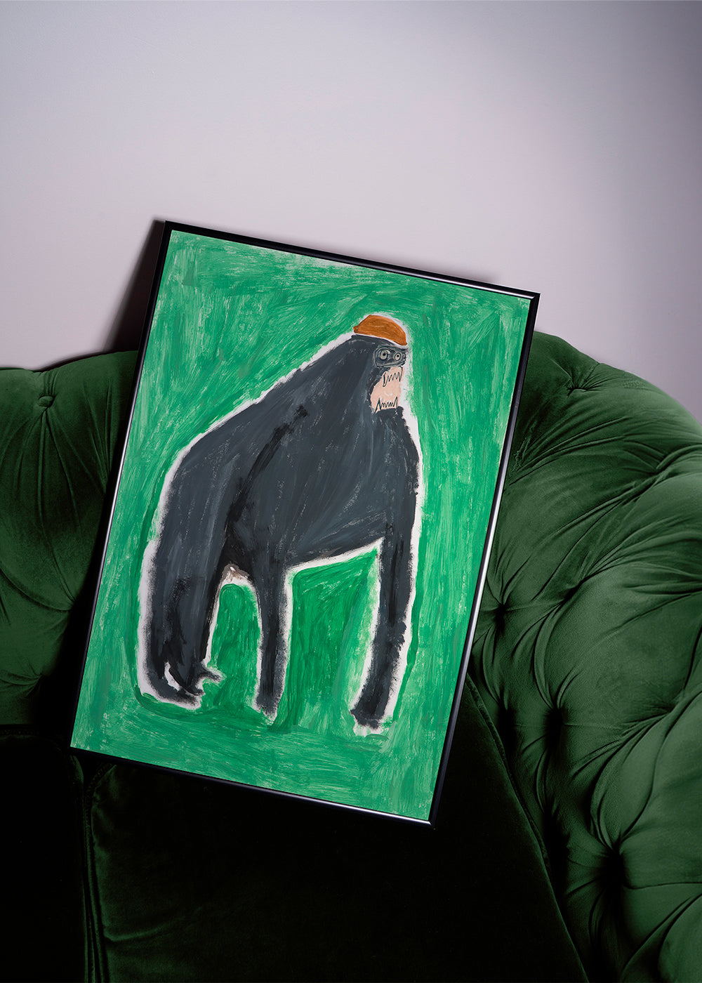 Billede gorilla udtryksfuld på grøn baggrund