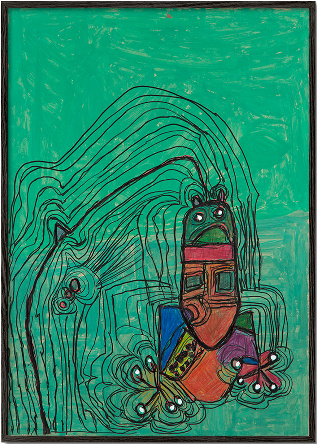 Legende illustration med figur på grøn baggrund – Black Frame