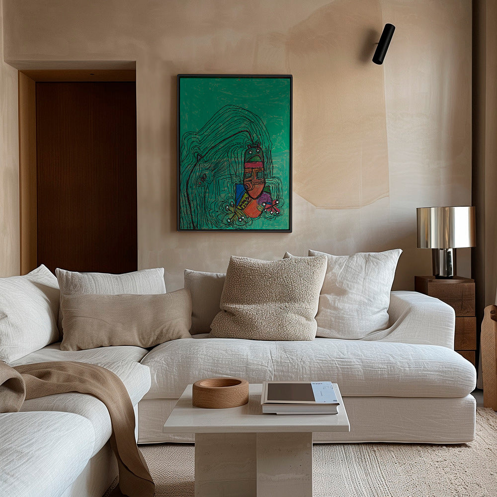 Legende illustration med figur på grøn baggrund – Canvas1