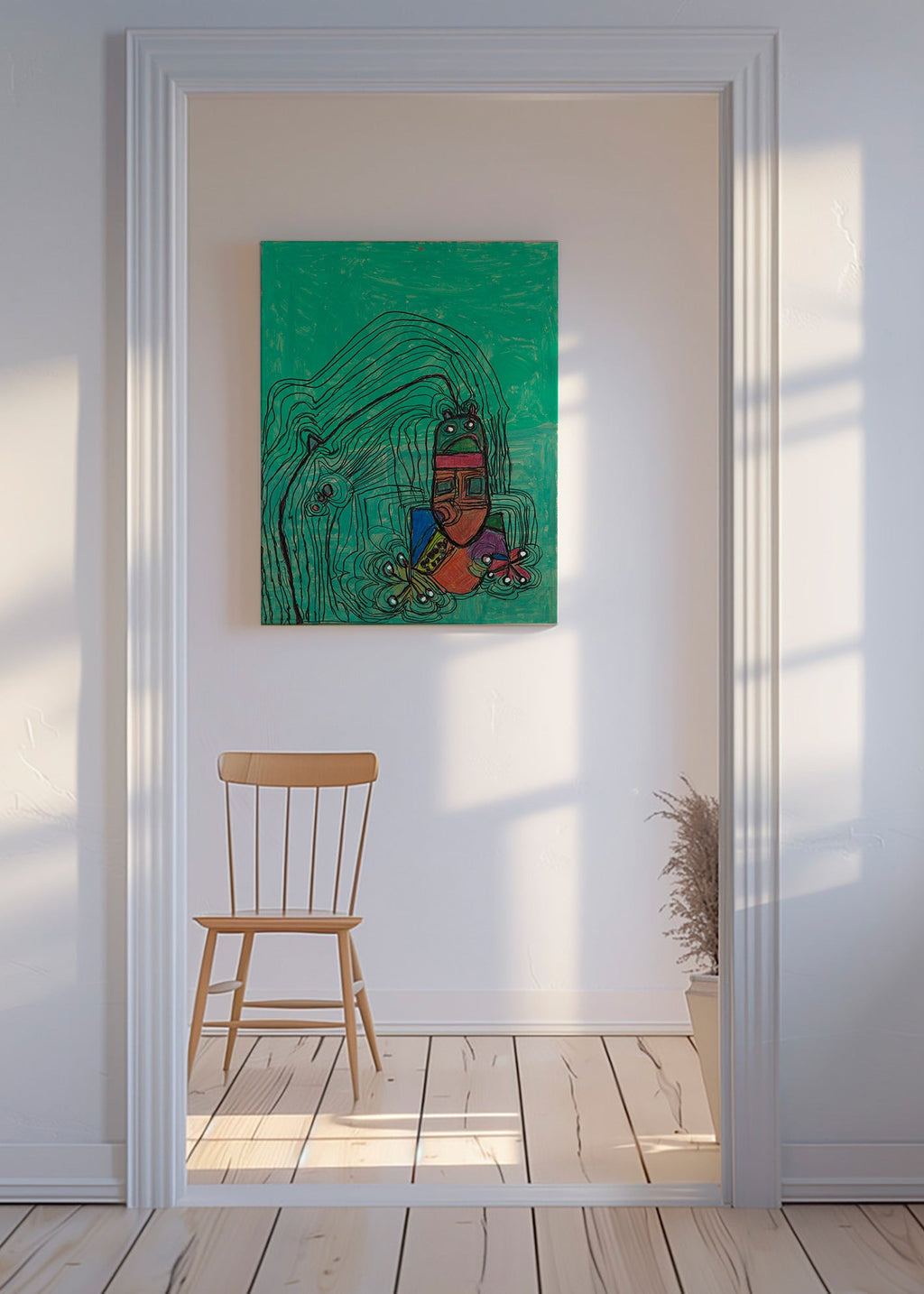 Legende illustration med figur på grøn baggrund – Canvas