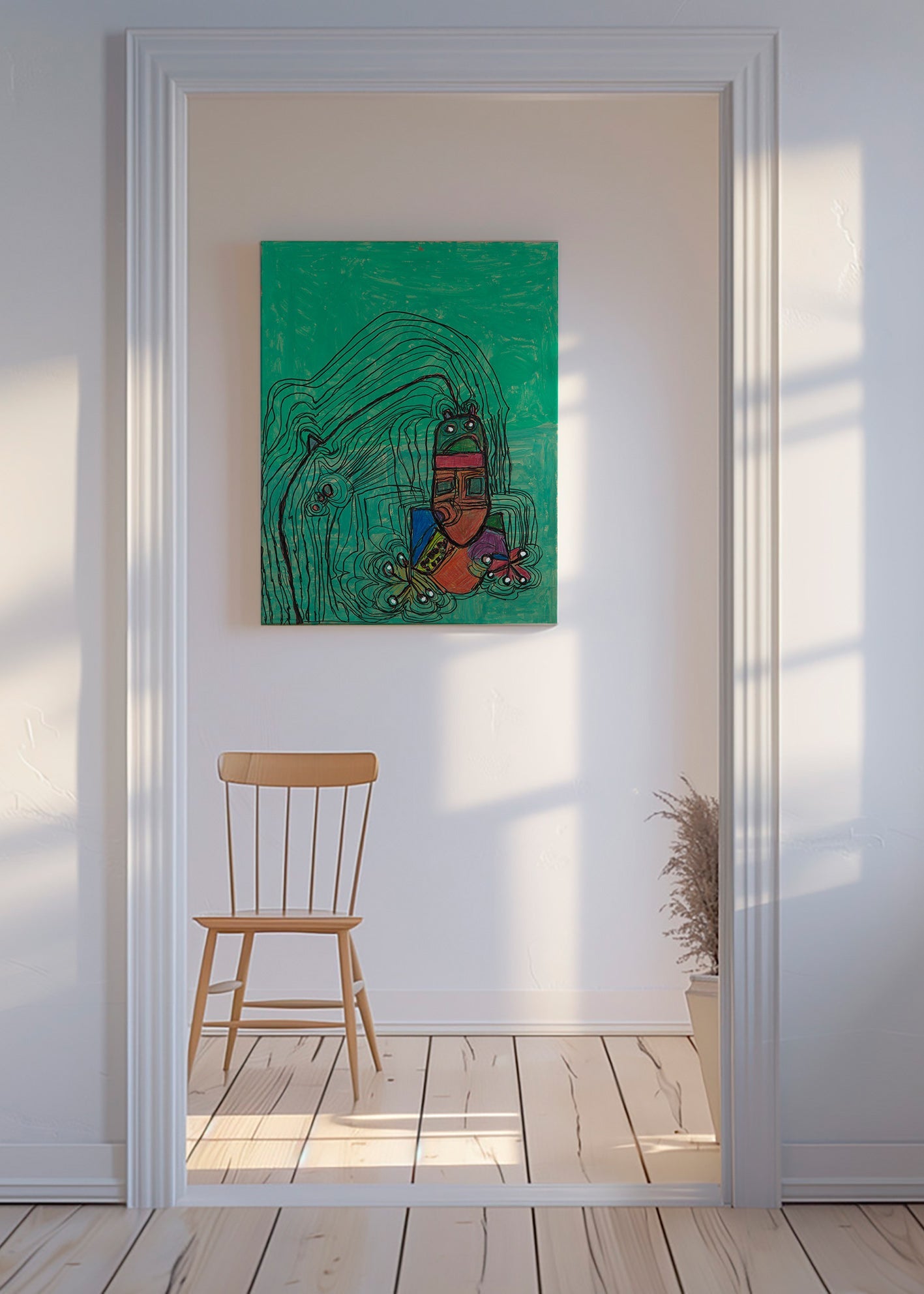 Legende illustration med figur på grøn baggrund – Canvas