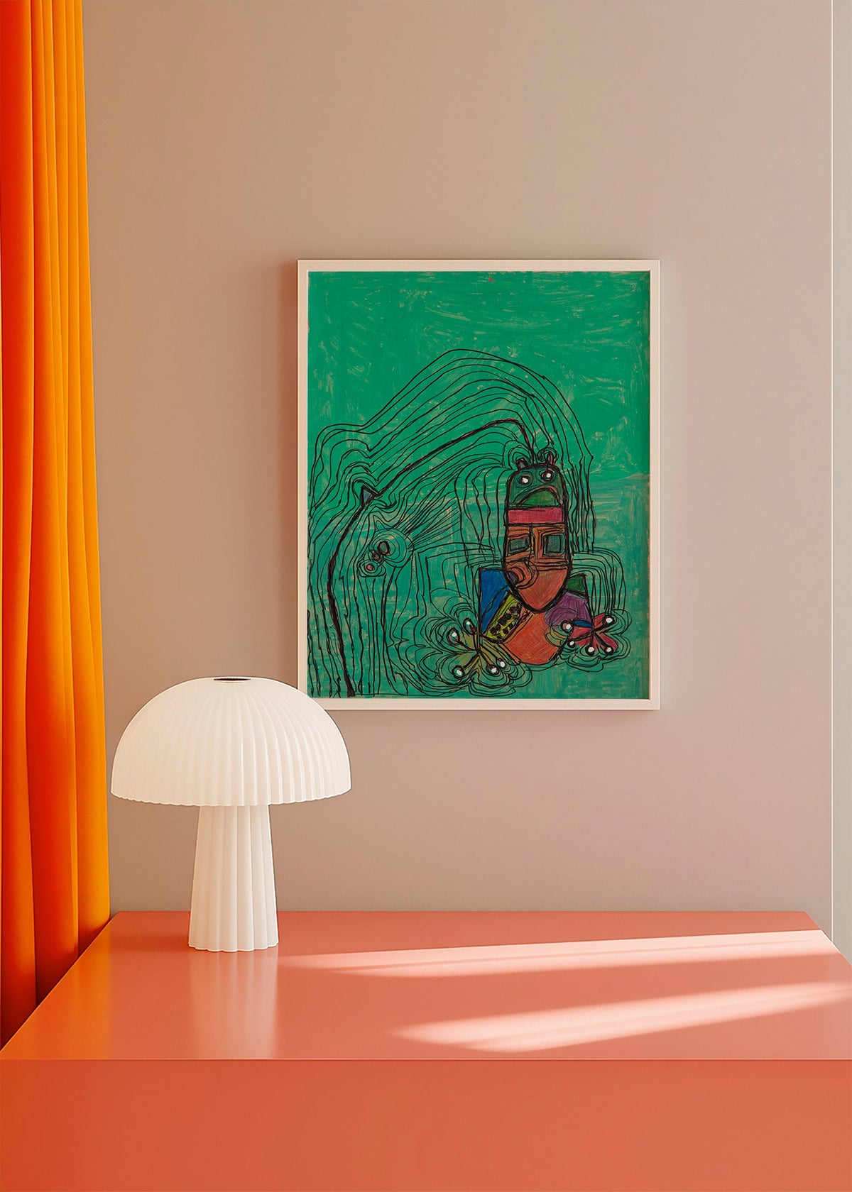 Legende illustration med figur på grøn baggrund – Product1