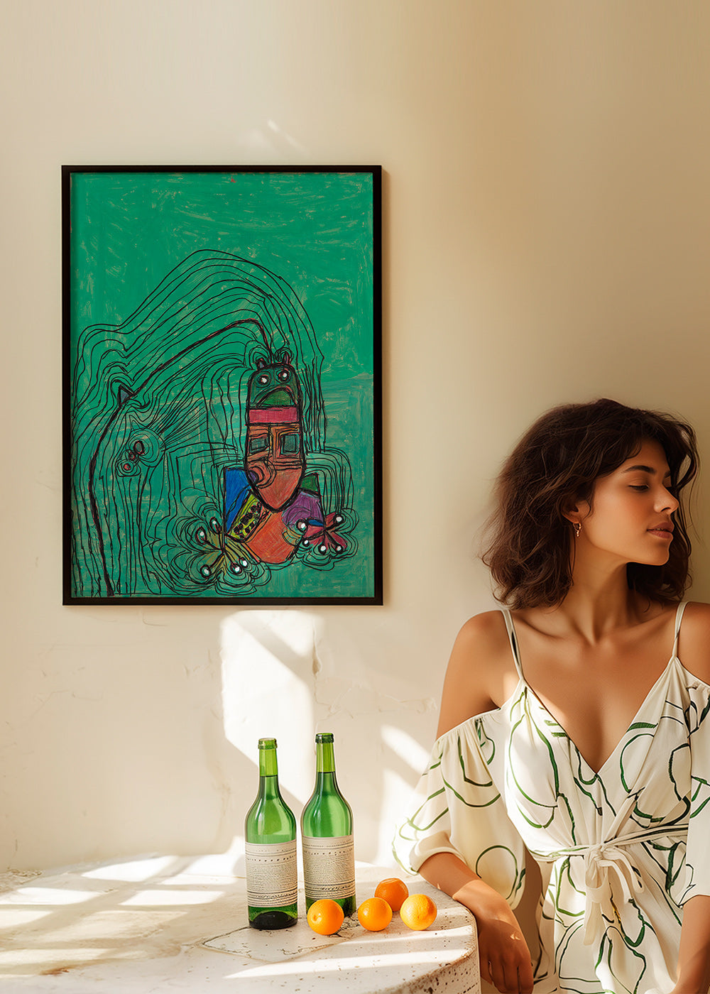 Legende illustration med figur på grøn baggrund – Product2