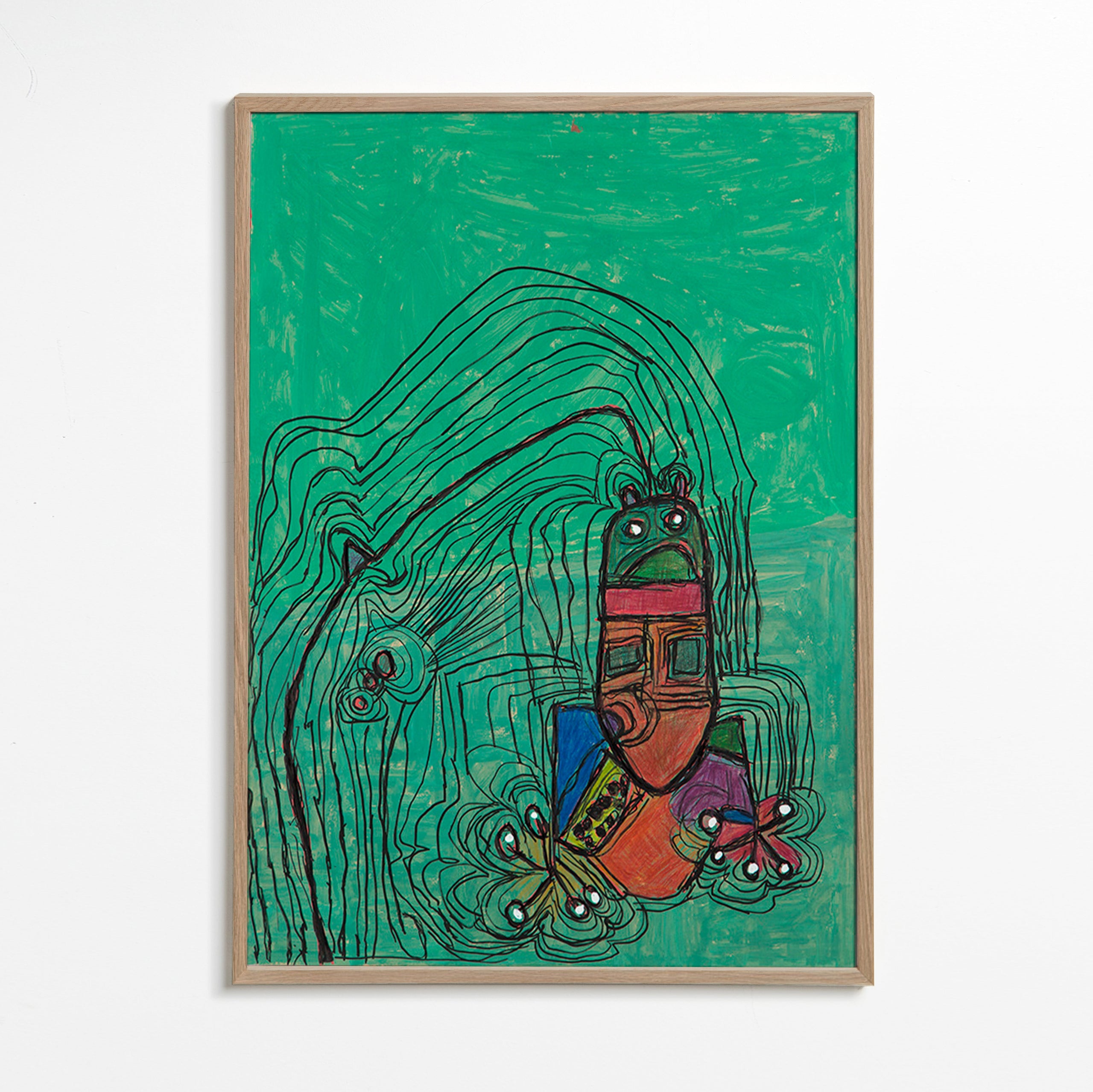 Legende illustration med figur på grøn baggrund – Oak Frame