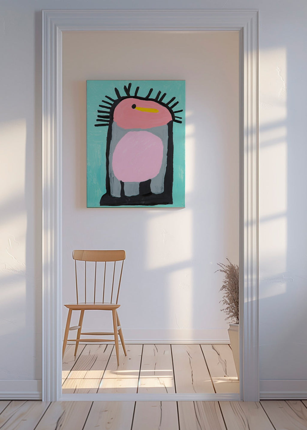 Børneplakat lyserød pingvin charmerende – Canvas
