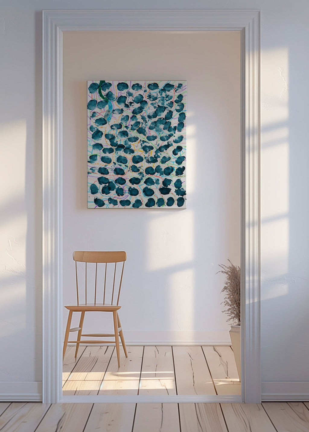 Abstrakt billede med mørkeblå pletter – Canvas