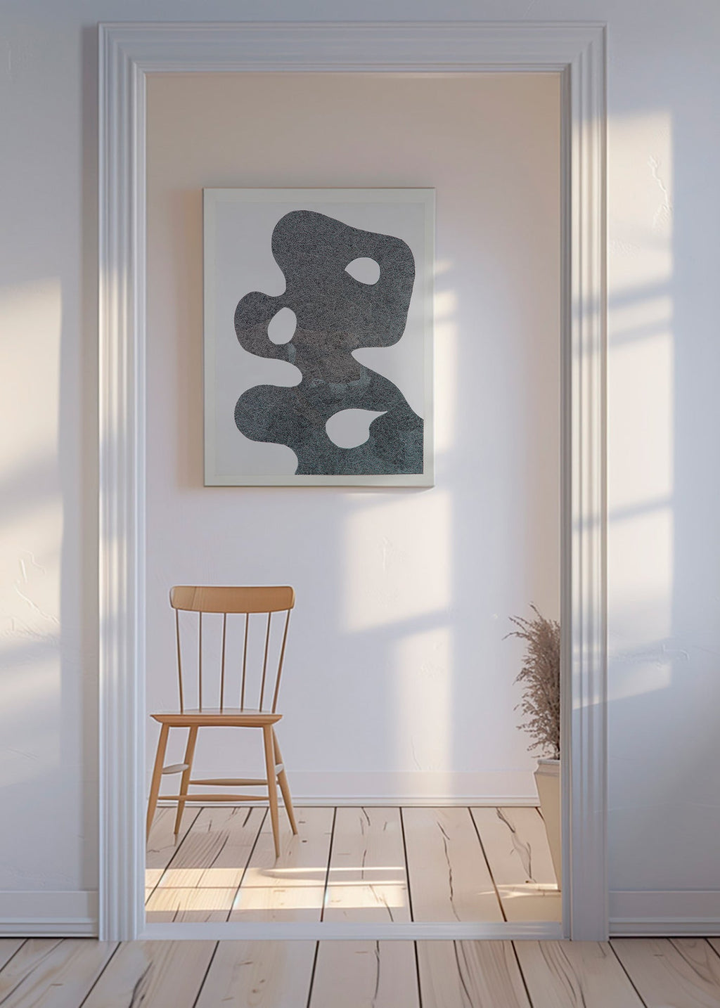 Prikket abstrakt værk med stor silhuet – Canvas