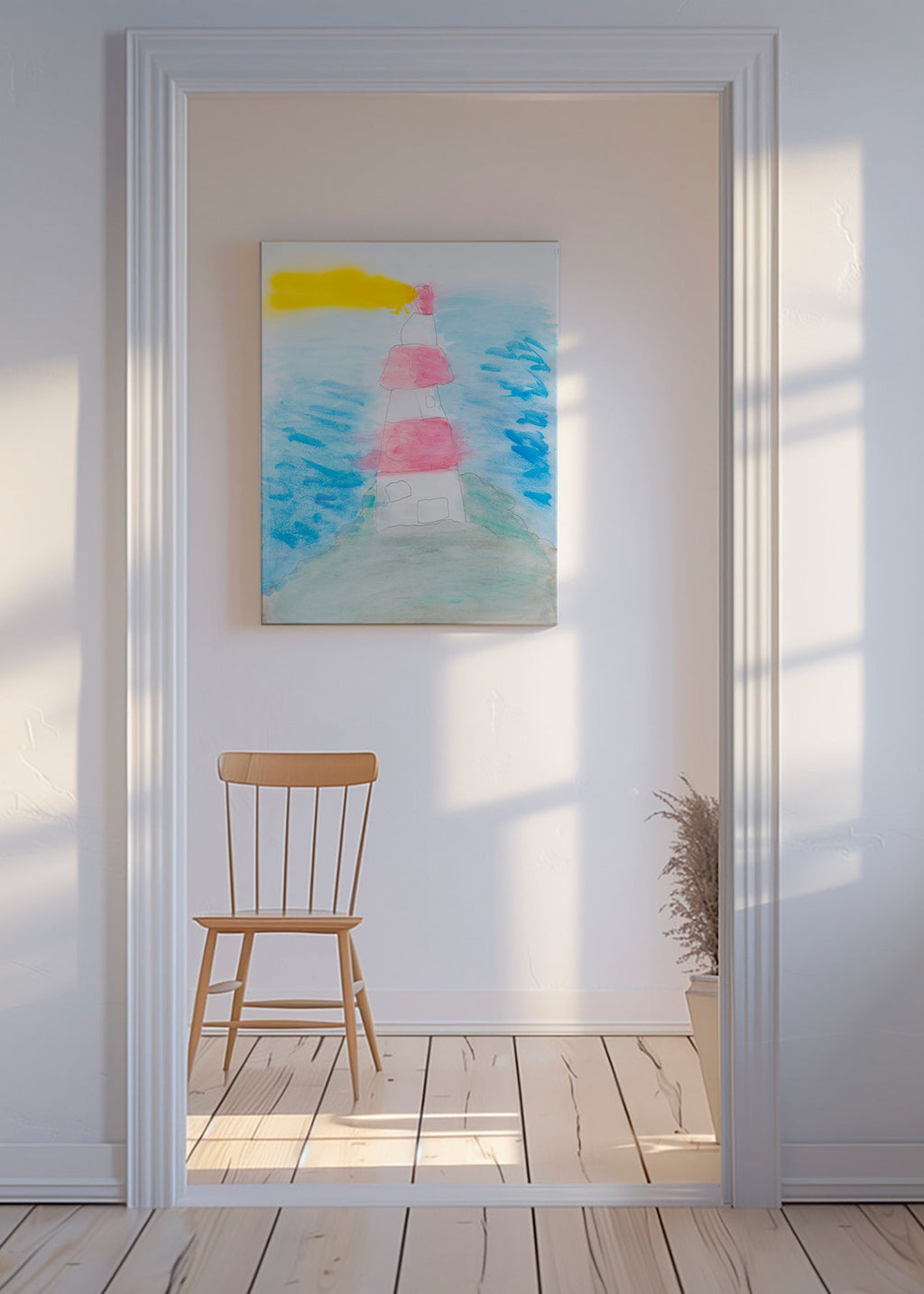 Landskabskunst: fyr i akvarel – Canvas
