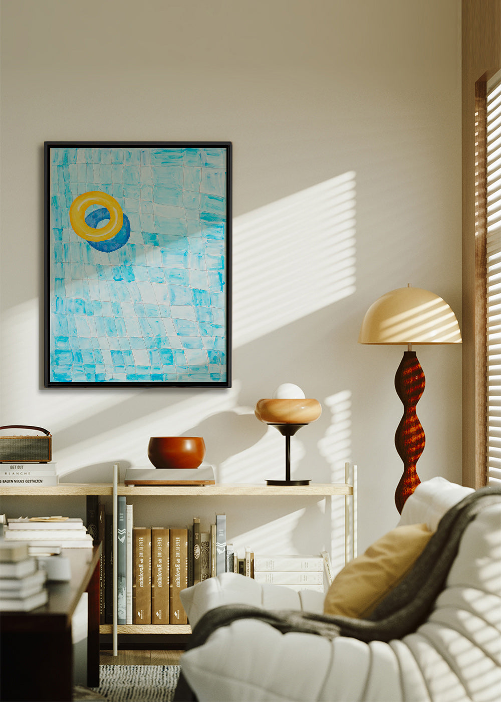 Minimalistisk plakat med gul bade-ring – Canvas2