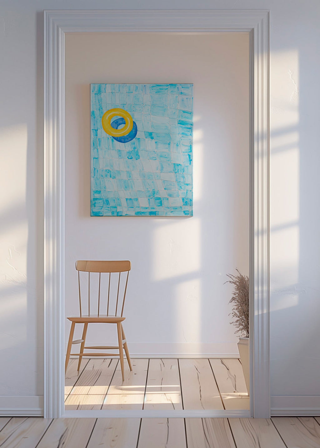 Minimalistisk plakat med gul bade-ring – Canvas