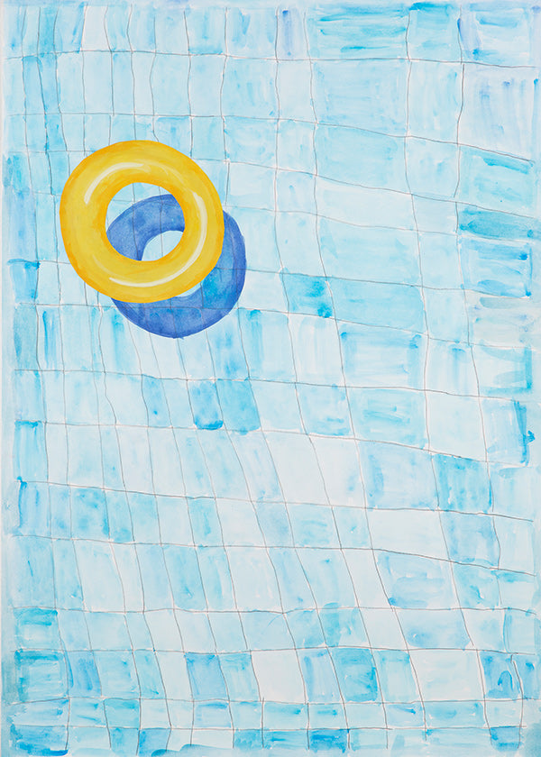 Minimalistisk plakat med gul bade-ring