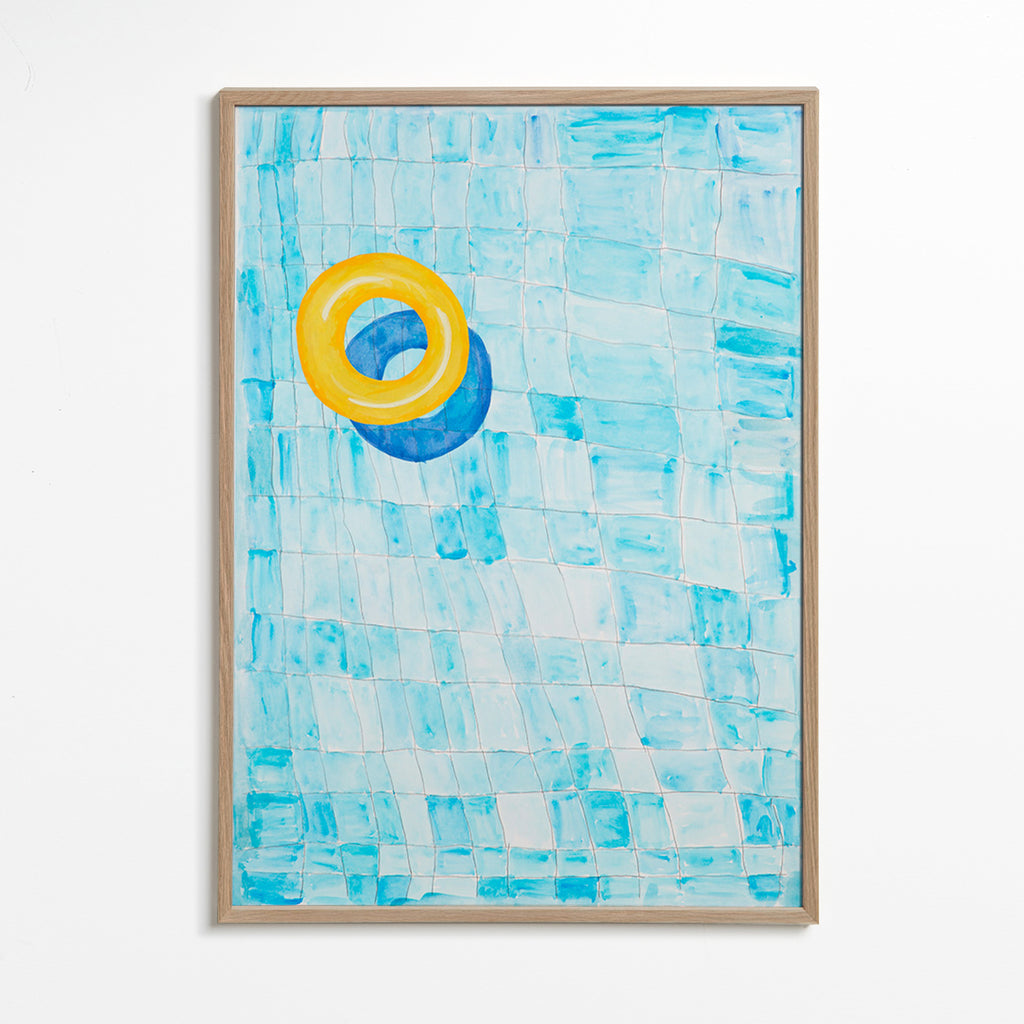 Minimalistisk plakat med gul bade-ring – Oak Frame