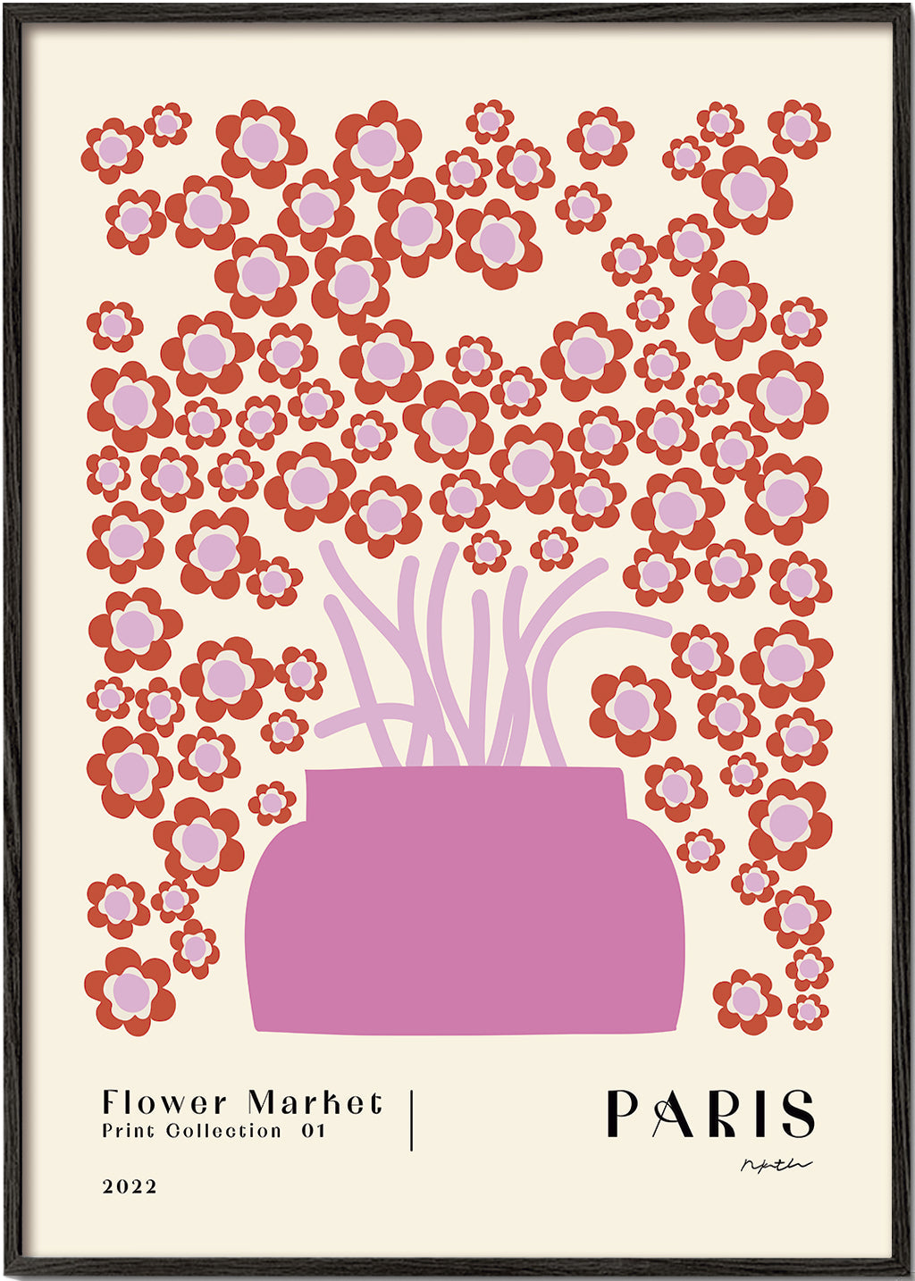 Botanisk plakat Flower Market lyserød vase