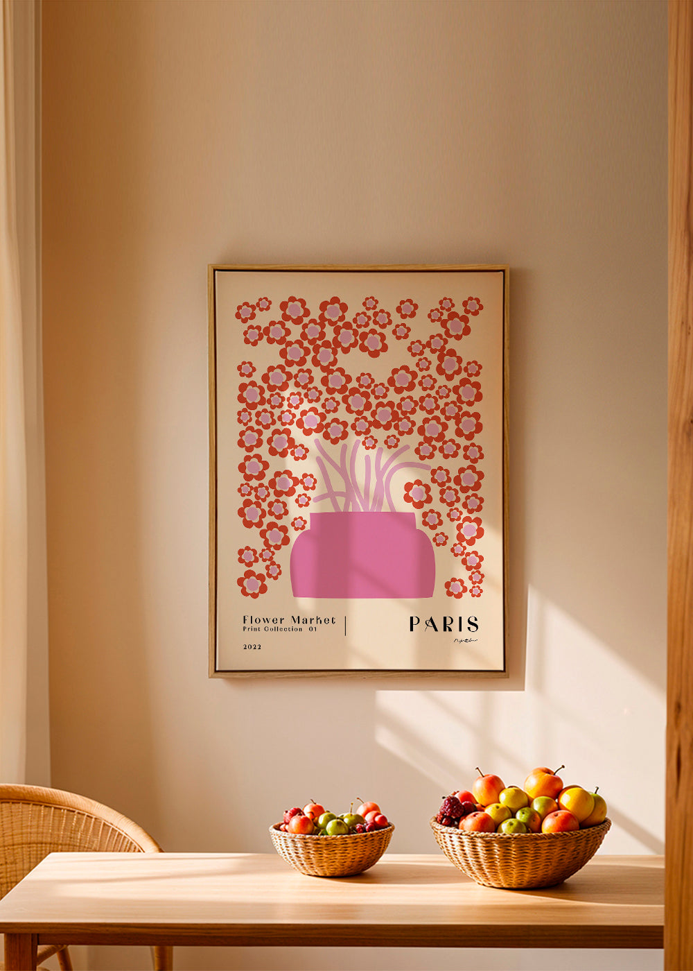 Botanisk plakat Flower Market lyserød vase