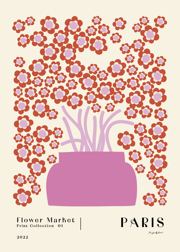 Botanisk plakat Flower Market lyserød vase